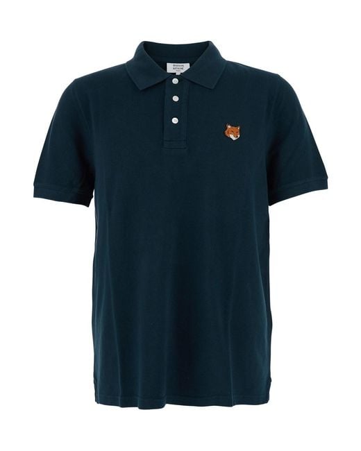 Maison Kitsuné Blue Polo Shirt Cotton for men