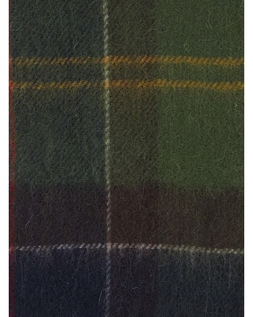 Barbour Green Tartan Scarf With Tartan Motif And Fringes