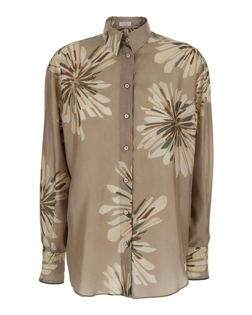 Brunello Cucinelli Natural Shirt With All-Over Print