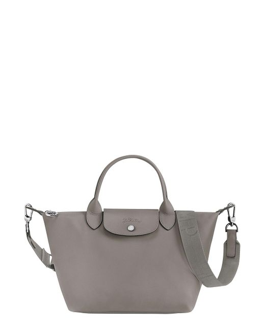 Longchamp Gray Le Pliage Xtra Small Leather Top Handle Bag