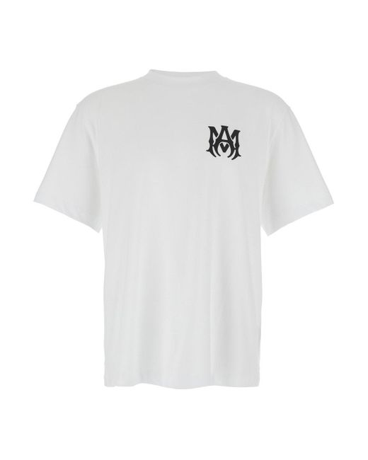 Amiri White Crewneck T-Shirt With Logo Print On The Front And Logo Let for men
