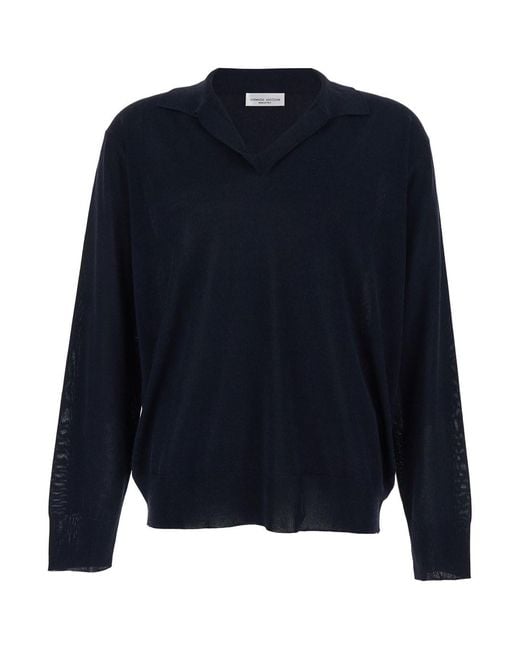 Roberto Collina Blue Cotton Blend V-Neck Sweater For for men