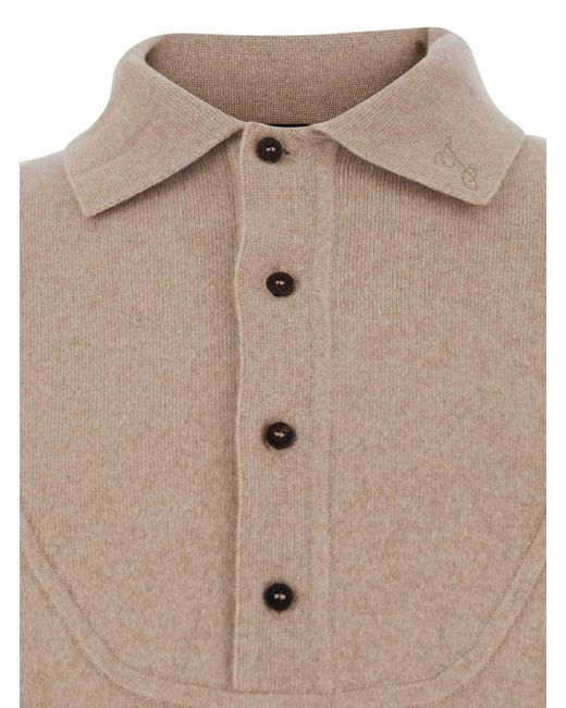 Jacquemus Natural Sweater With Polo Collar And Ribbed Details for men
