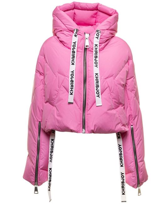 Khrisjoy Pink Cropped Down Jacket In Technical Fabric Woman
