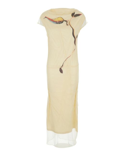 Sportmax Metallic 'Viale' Long Dress With Floral Motif On The Front And Round Neckline On The Back