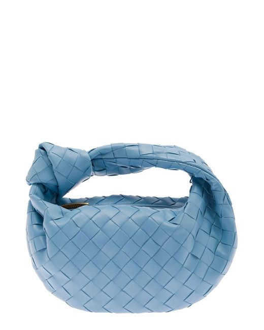 Bottega Veneta Blue Mini Jodie Intreccio Nappa Light-e Leather Handbag Woman
