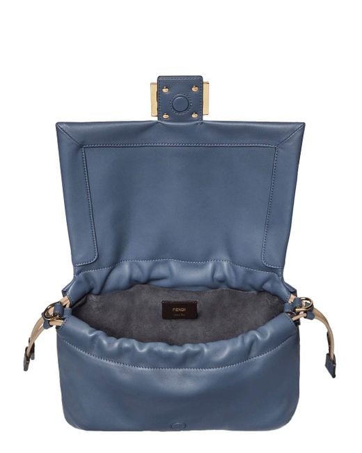 Fendi Blue 'Mamma Baguette Medium' Shoulder Bag With Ff Closure On The