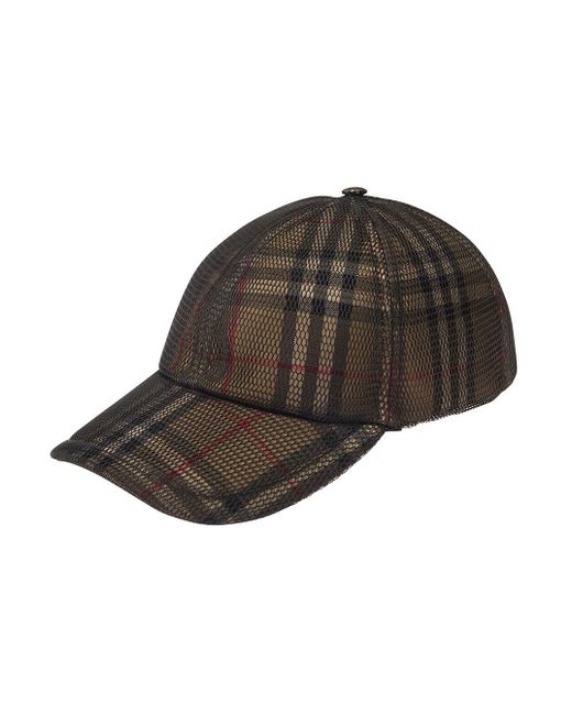 Burberry Brown Baseball Cap With Vintage Check Motif And Mesh Overlay In Polyester Man for men