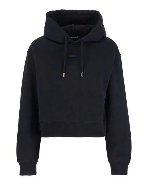 Jacquemus Blue 'Le Hoodie Gros Grain' Cropped Hoodie With Drawstring Hood And Logo Patch On The Front