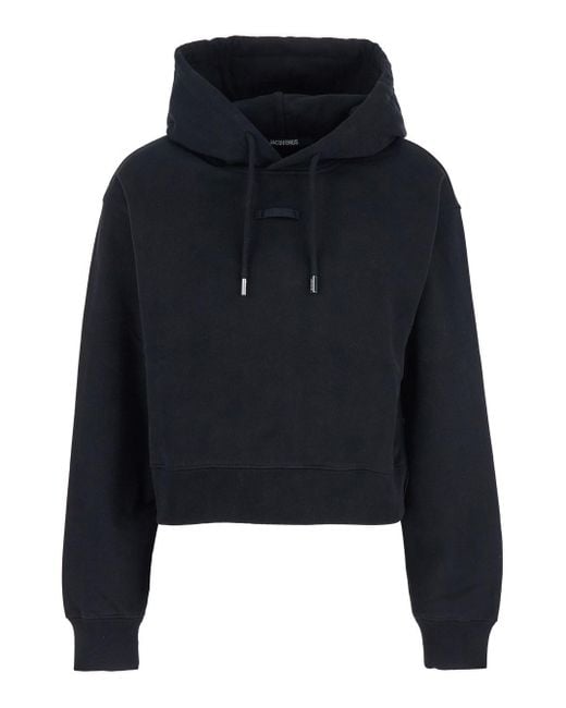 Felpa Crop 'Le Hoodie Gros Grain' Con Cappuccio Con Couliss di Jacquemus in Blue