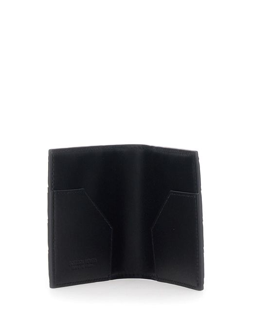 Bottega Veneta Black Folded Card Holder With Intrecciato Motif And Embossed Logo Lettering On The Inside for men