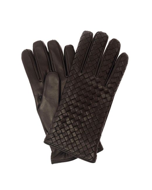 Bottega Veneta Black Gloves With Intreccio Motif for men