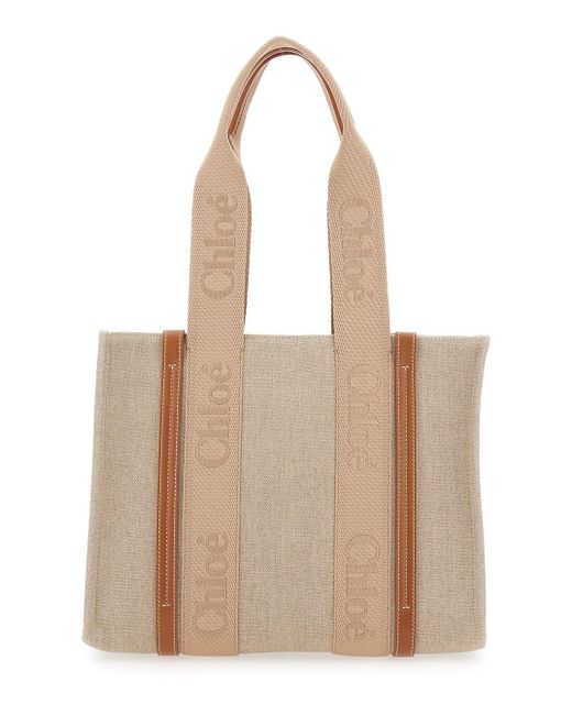 Chloé Natural 'Medium Woody' Tote Bag With Logo Detail