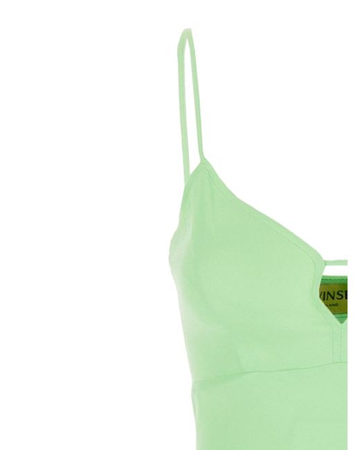 Twinset Green Long Dress With Thin Shoulder Straps And Metallic Logo P
