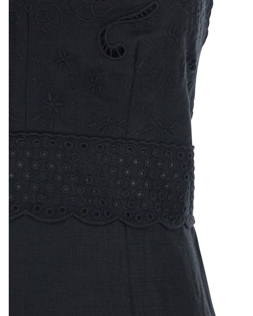 Twinset Blue Long Dress With V-Neck And Embroidery Details