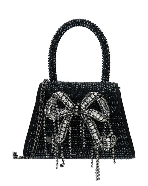 Self-Portrait Black Micro Handbag With All-Over Rhinestone And Bow In