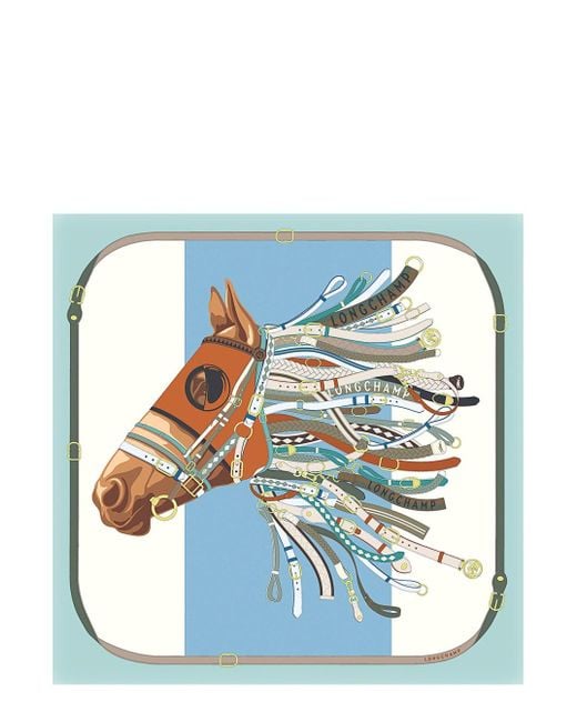 Foulard Quadrato Con Stampa Grafica E Design A Portafoglio I di Longchamp in Blue