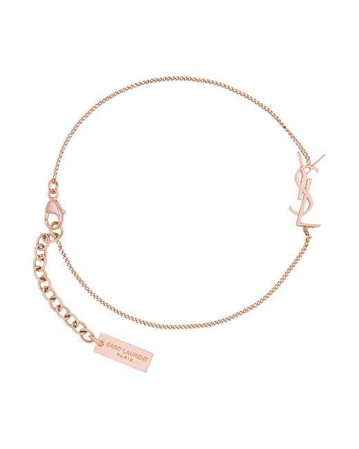 Saint Laurent White Colored Bracelet With Chain Design And Cassandre Charm