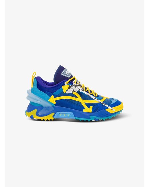 off white blue and yellow shoes