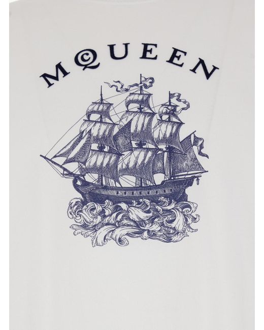 T-Shirt Girocollo Con Stampa Logo Sul Fronte di Alexander McQueen in White da Uomo
