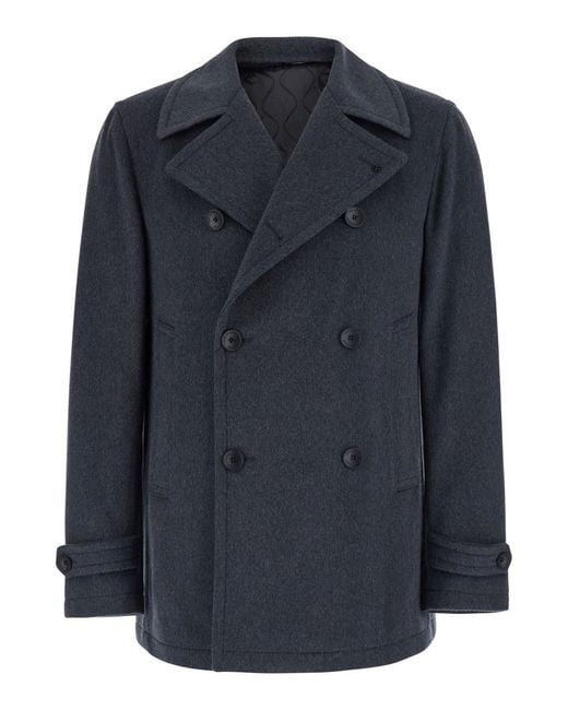 Tagliatore Blue Coat With Notched Revers And Button Front Closure for men