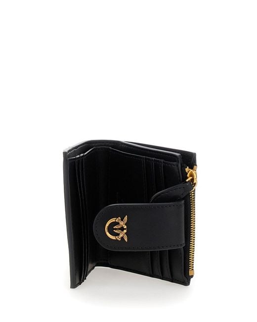 Pinko Black Leather Wallet With Love Birds Buckle