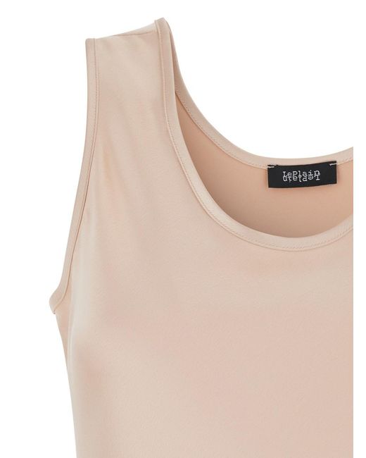 Le Plain Natural Sleeveless Top With Round Neck