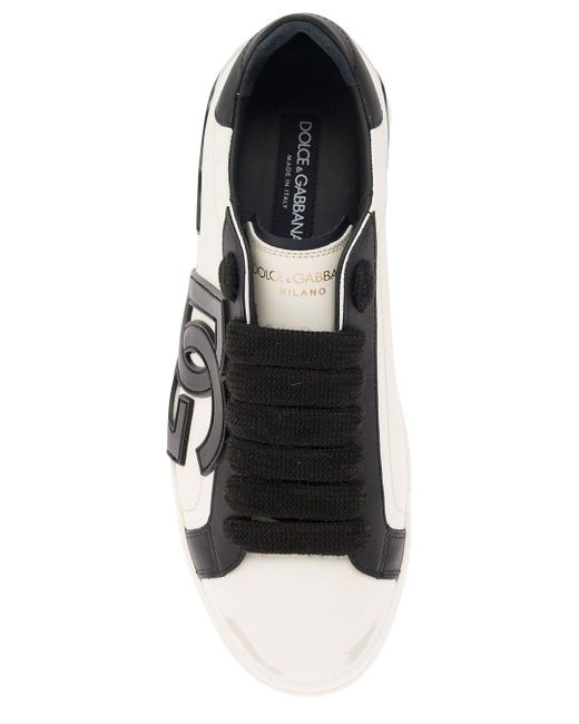 Dolce & Gabbana Black 'Vintage Portafino' Low Top Sneakers With Dg Patch for men