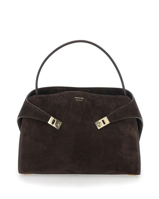 Ferragamo Black 'Hug' Shoulder Bag With Logo Printed On Front