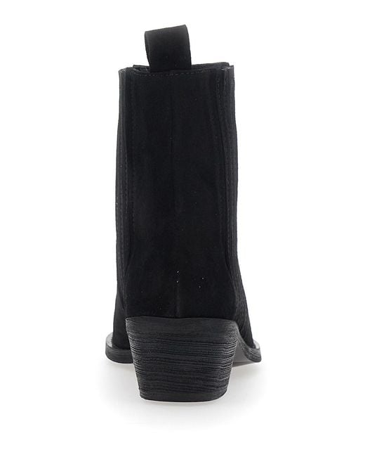 Pollini Black Suede Heeled Ankle Boots For
