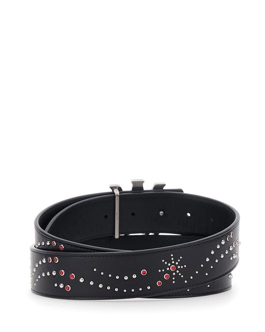 Amiri Gray Studded Leather Belt With Enamelled Monogram Buckle for men
