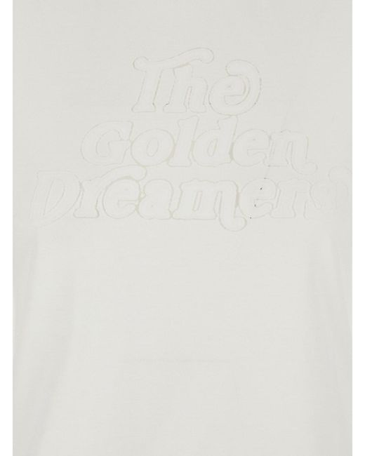 Golden Goose Deluxe Brand White Crew Neck T-Shirt With Embroidery On Front
