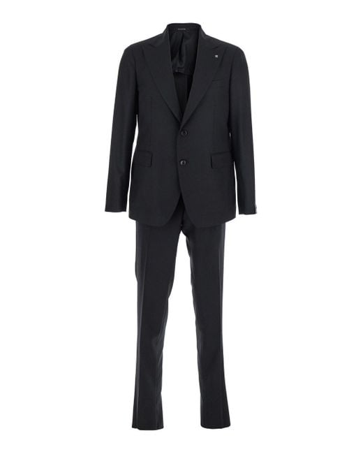 Tagliatore Black Single-Breasted Suit With Peak Revers for men