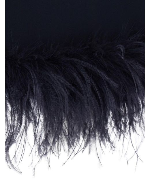 P.A.R.O.S.H. Blue Feathers Dress With Feather Details, Tech Fabric