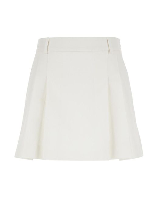 Plain White Mini Pleated Skirt With Belt Loops