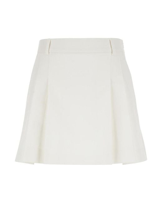 Le Plain White Mini Pleated Skirt With Belt Loops