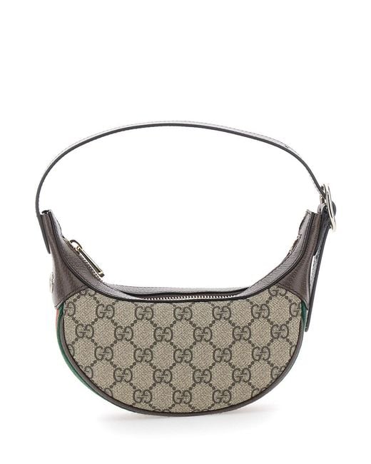 Gucci Gray 'Ophidia' Mini Bag With All-Over Gg Motif And Web Band In