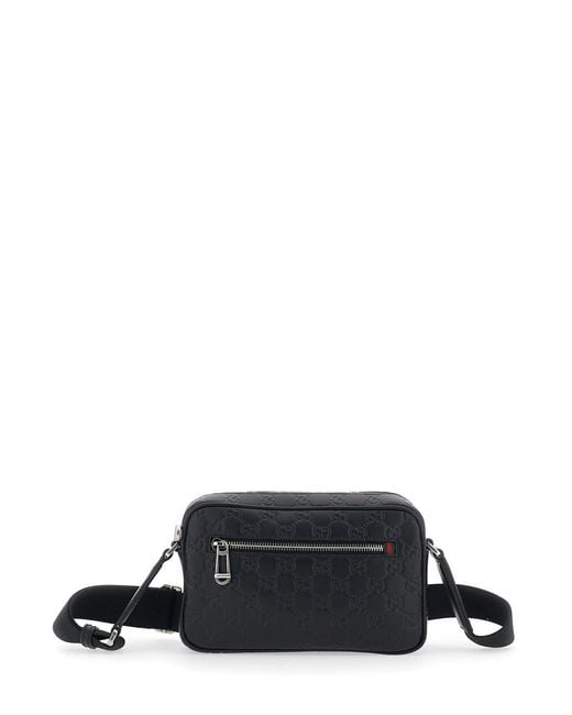 Gucci Black 'Emblem' Crossbody Bag With Adjustable Shoulder Strap And for men