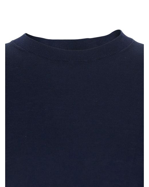 Kangra Blue Crew Neck Sweater With Ribbed Details for men