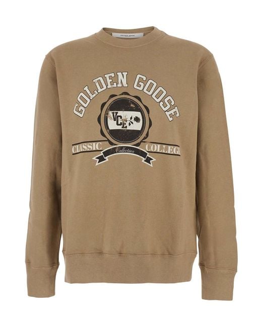 Golden Goose Deluxe Brand Natural Crewneck Sweatshirt With Maxi Print On The Front for men