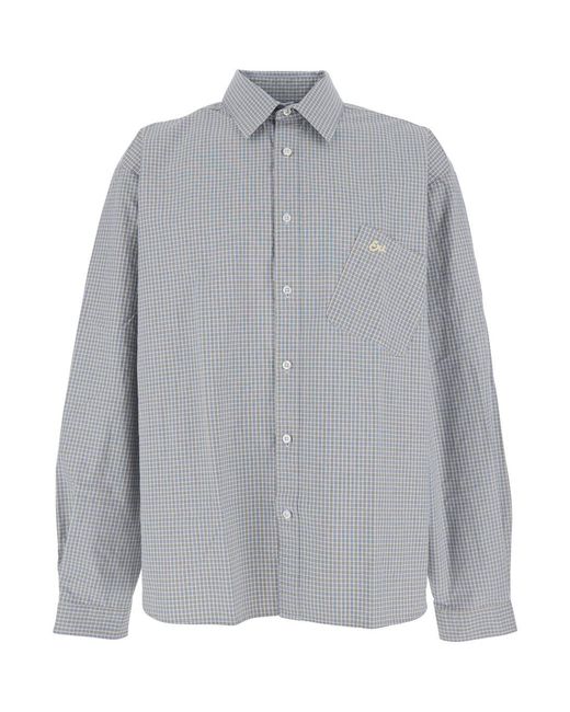 ERL Gray Shirt With Check Motif And Logo for men