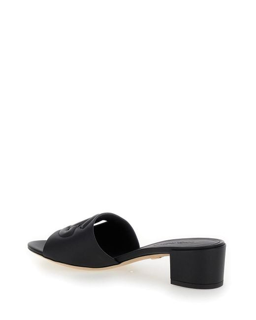 Dolce & Gabbana Black Mules With Low Heel And Dg Millennials Detail