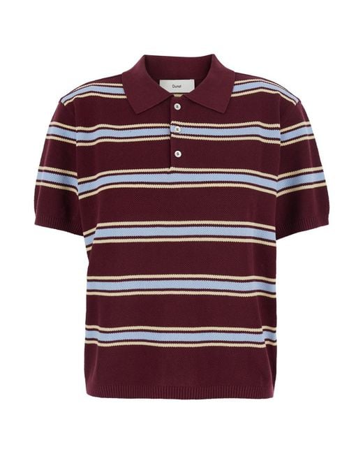 DUNST Red Polo With Striped Motif And Classic Collar