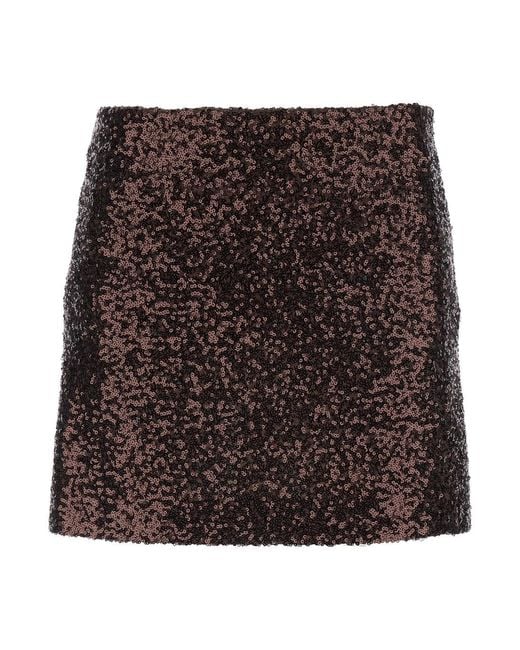 Le Plain Brown Fabric Skirt With All-Over Sequins For