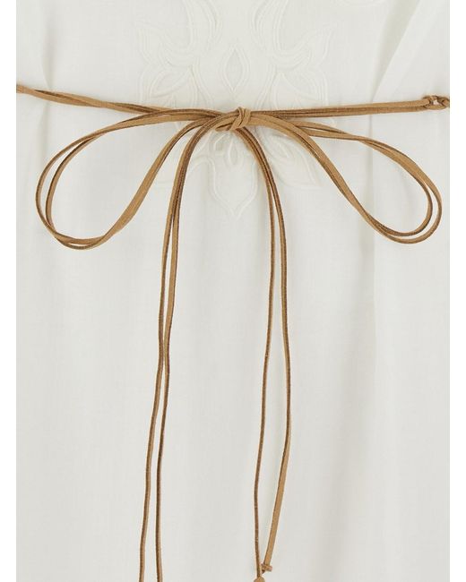 Zimmermann White 'Indra' Long Dress With Wide Collar And All-Over Floral Embroidery
