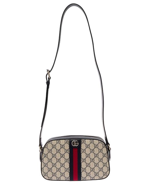 Gucci White 'ophidia' Blue And Beige Shoulder Bag With Web Detail In gg Supreme Canvas for men
