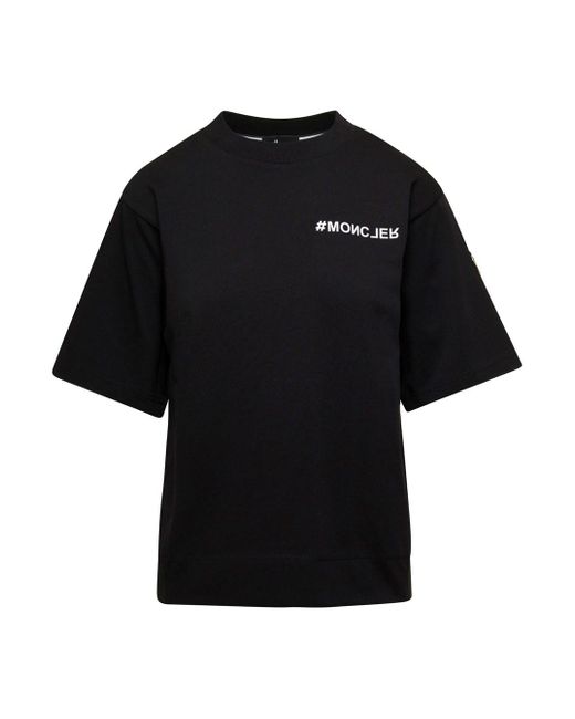 3 MONCLER GRENOBLE Black Crewneck T-Shirt With Logo