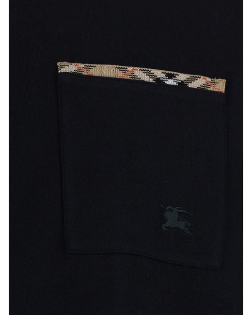 Burberry Black 'Ryan' Tshirt With Check Motif Details for men