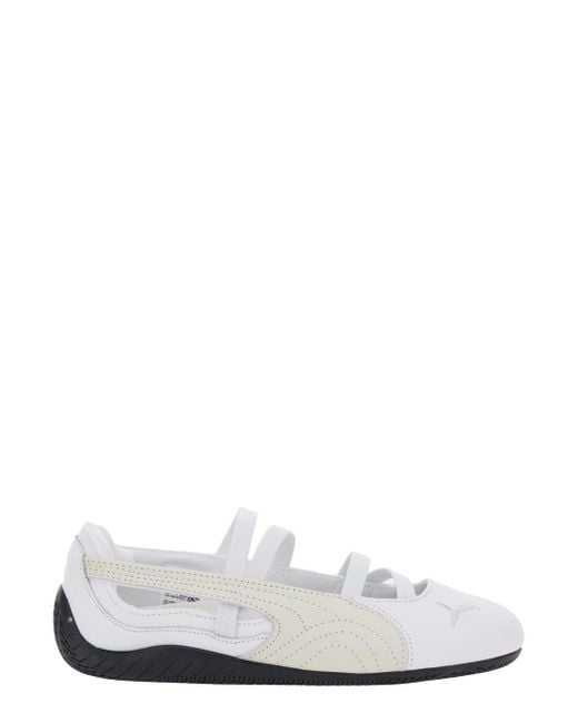 PUMA White 'Speedcat Ballet' Sneaker With Embroidered Logo On The Fron
