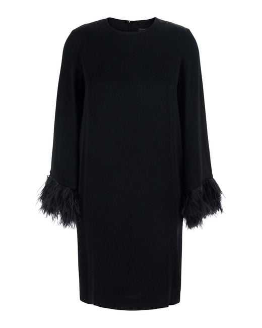Antonelli Black 'Violetta' Dress With Long Sleeves And Feather Details